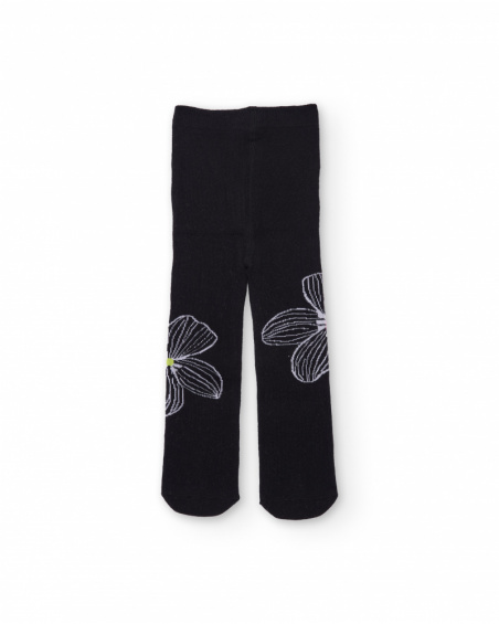 Pack of tights for girl in black with flower and plain green