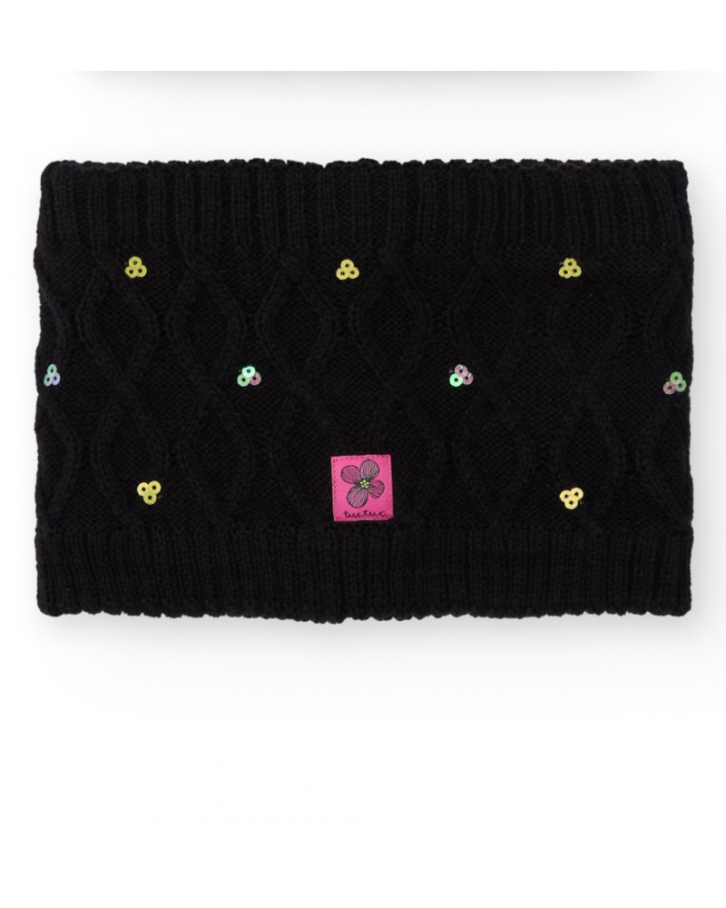 Knitted neck warmer for girl in black with sequins