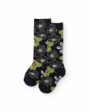 Socks for girl in black with large green and white flowers