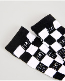 Socks for boy in black and white with checkered design and messages