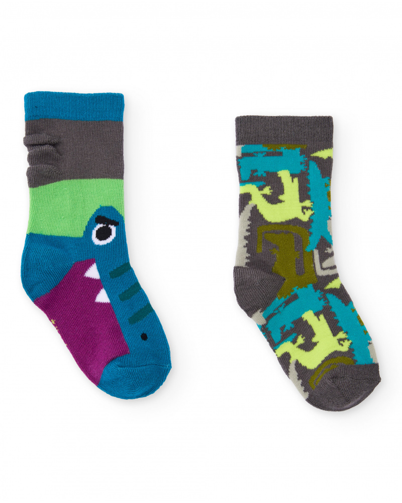 Sock pack for boys with dinosaur design and raised details.
