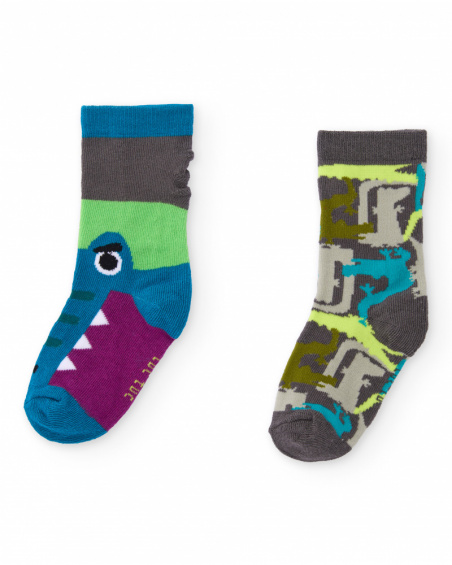 Sock pack for boys with dinosaur design and raised details.
