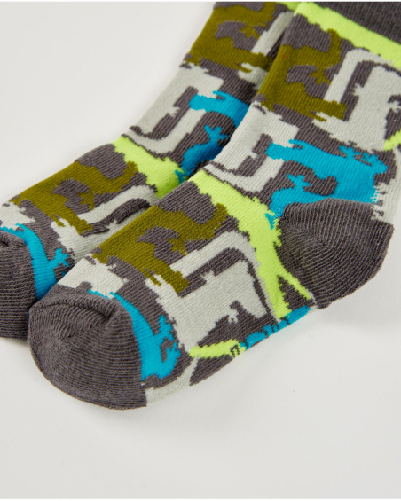Sock pack for boys with dinosaur design and raised details.