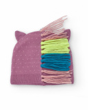 Knit beanie for girls in mauve with unicorn design.