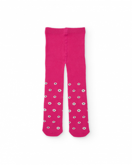 Pack of two girls’ tights in plain grey and floral fuchsia