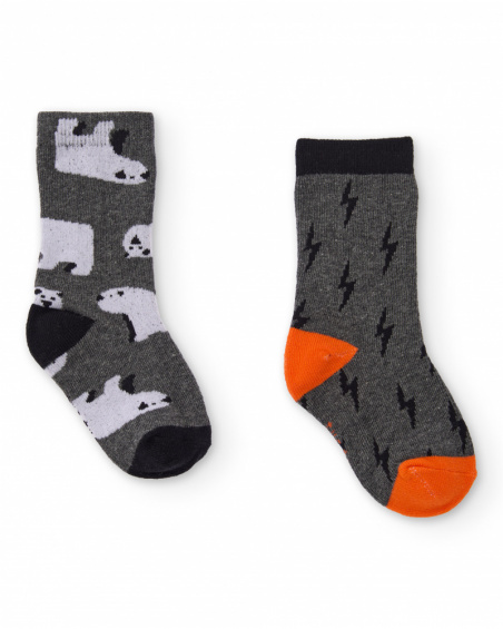 Boys’ grey sock pack with lightning and bear print