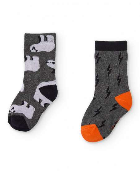 Boys’ grey sock pack with lightning and bear print