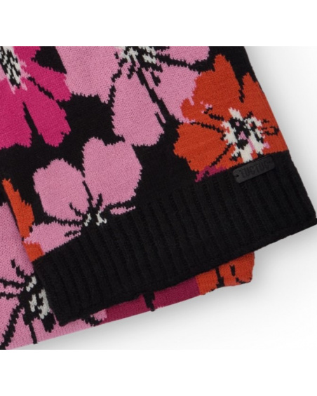 Girl’s black scarf with colorful floral print