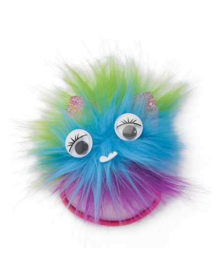 Fuchsia hair tie for girls with fantasy pom-pom.