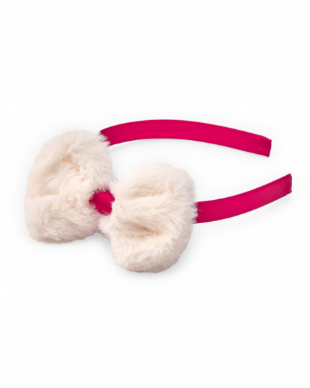 Girl's fuchsia headband with soft faux fur bow