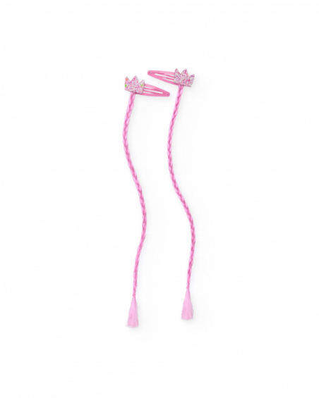 Hair clips for girls with pink braid and multicolored glitter crown