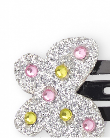 Black hair clips for girls with silver butterflies and colorful gems