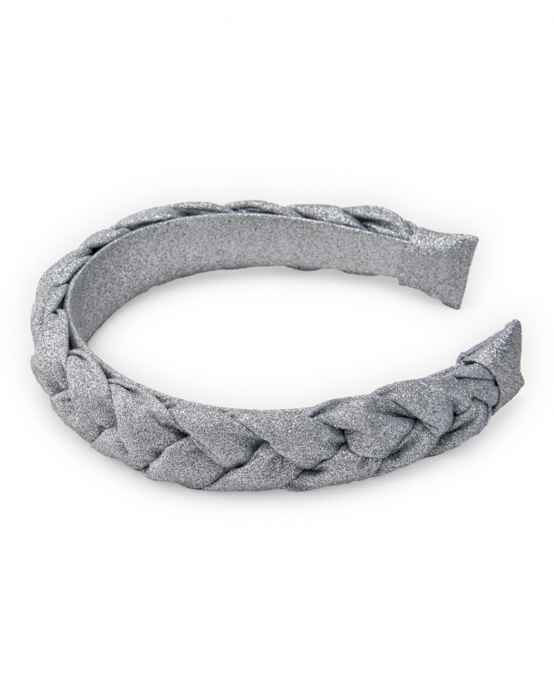 Silver headband for girls with glitter braid