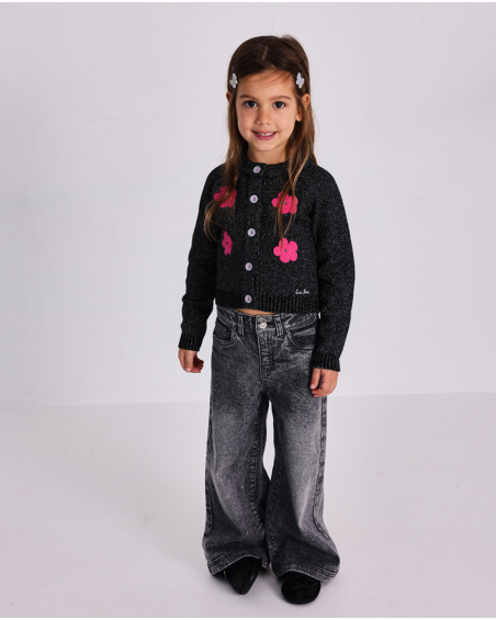 Girls’ long denim trousers in washed grey