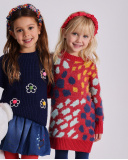Knit dress for girls in red with multicolored spots print Knit dress for girls in red with multicolored spots print