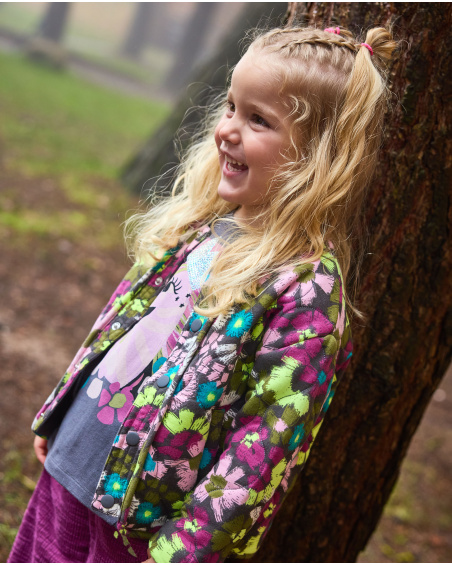 Girls’ knit jacket with multicolour floral print
