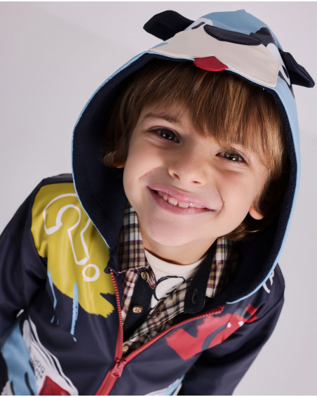 Navy raincoat for boy with fun hood
