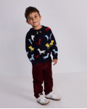 Burgundy pants for boy with "DOG" embroidered detail