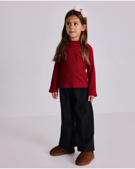 Dark grey wide-leg pants for girls with paper bag waist