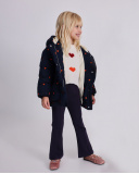 Navy blue coat for girl with embroidered hearts