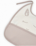 Waterproof bib with face print and crumb-catching pocket