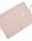 Baby document holder with beige polka dot design