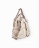 Baby stroller backpack with giraffe print in neutral tones