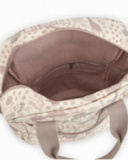 Baby stroller backpack with giraffe print in neutral tones