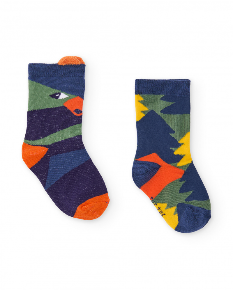 Pack of socks for baby boy with dinosaur designs in bright colours
