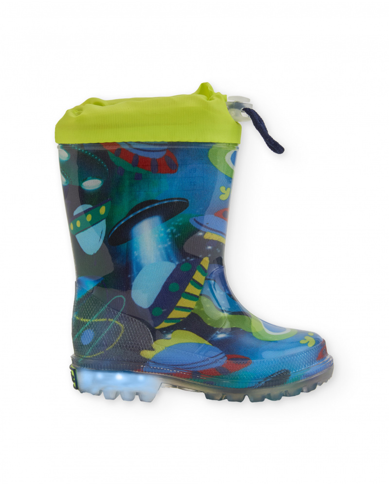 Boys’ rain boots with spaceship print and lights