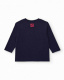 Boys’ navy blue long-sleeve t-shirt with fun print