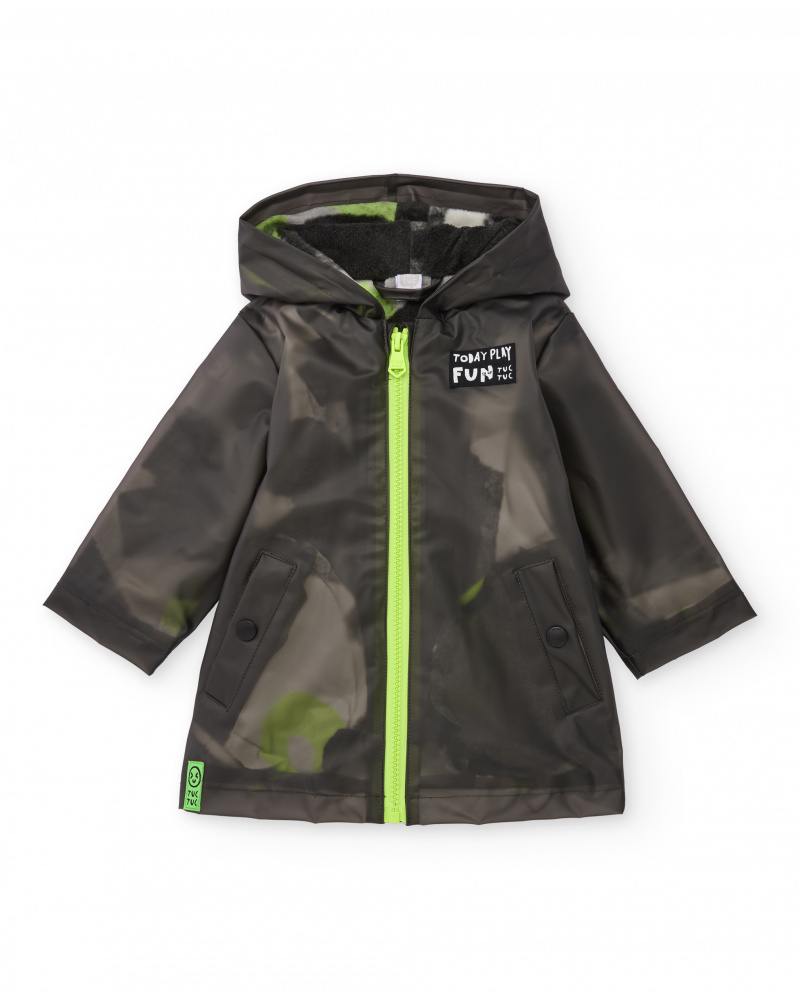 Boys’ raincoat with hood in black and green