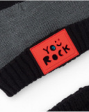 Boys’ knitted hat and neck warmer set in black and grey with decorative detail