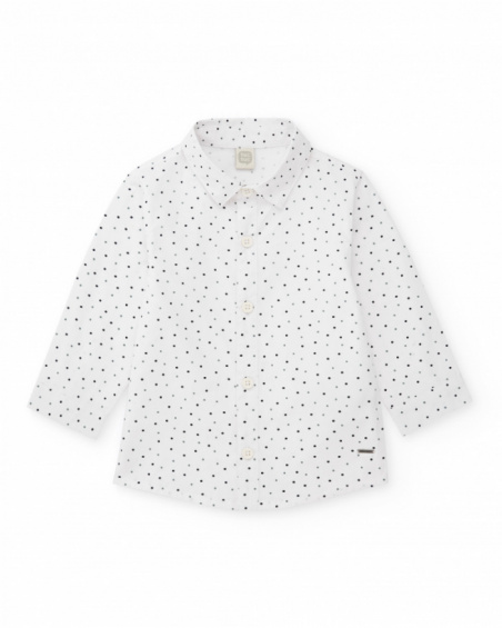 Boys’ white long-sleeve shirt with polka dot print