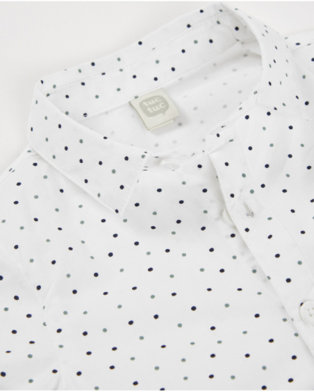 Boys’ white long-sleeve shirt with polka dot print