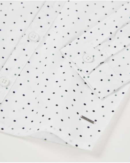 Boys’ white long-sleeve shirt with polka dot print