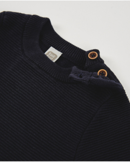 Boys’ navy blue knitted sweater with shoulder buttons
