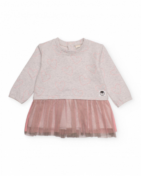Baby girl long-sleeve dress with hearts and pink tulle skirt