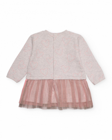 Baby girl long-sleeve dress with hearts and pink tulle skirt
