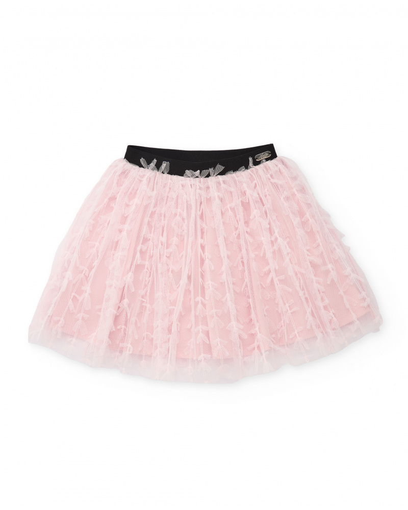 Girls’ pink tulle skirt with embroidery and elastic waistband