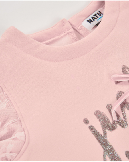 Girls’ pink tulle dress with glitter slogan