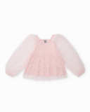 Girls’ pink tulle blouse with puff sleeves