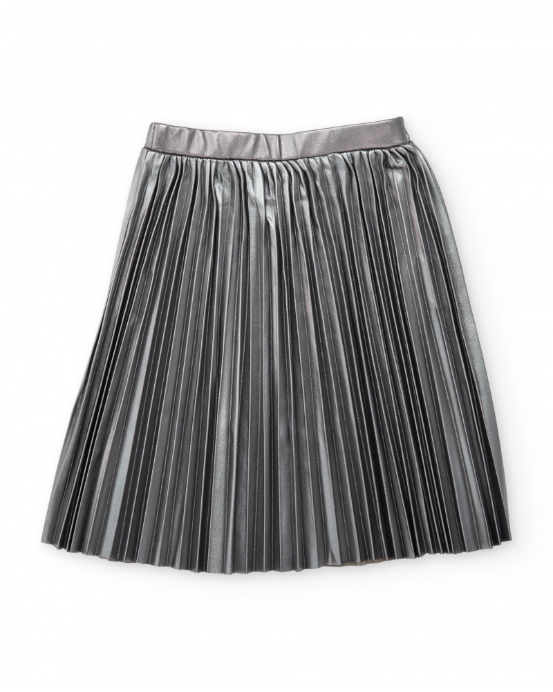 Girls’ silver pleated skirt with metallic effect