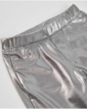 Girls' silver metallic-effect trousers with pockets