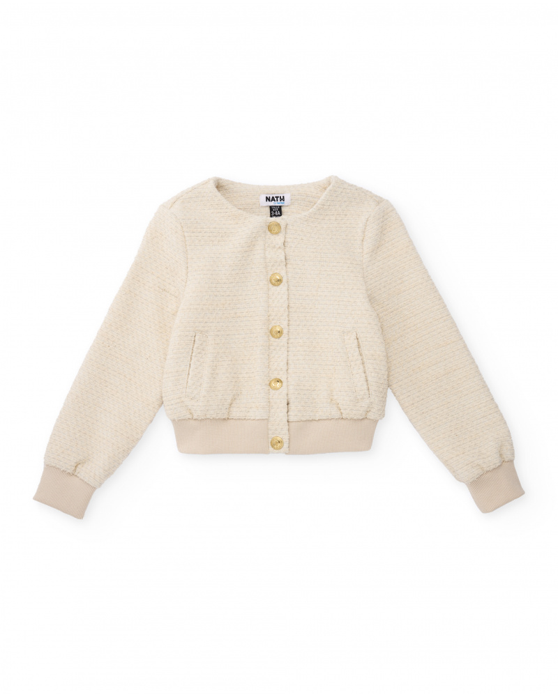 Girls’ cream knit jacket with gold buttons
