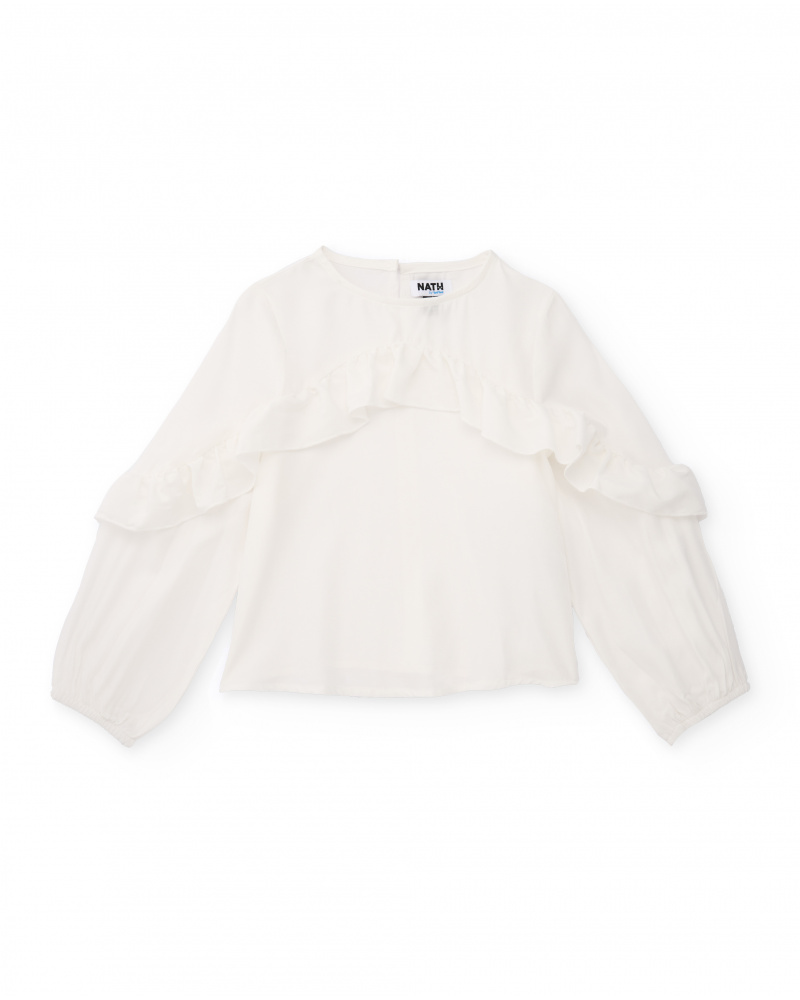 Girls’ cream blouse with front ruffle