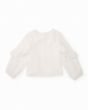 Girls’ cream blouse with front ruffle