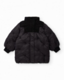 Girls’ black quilted coat with sherpa collar