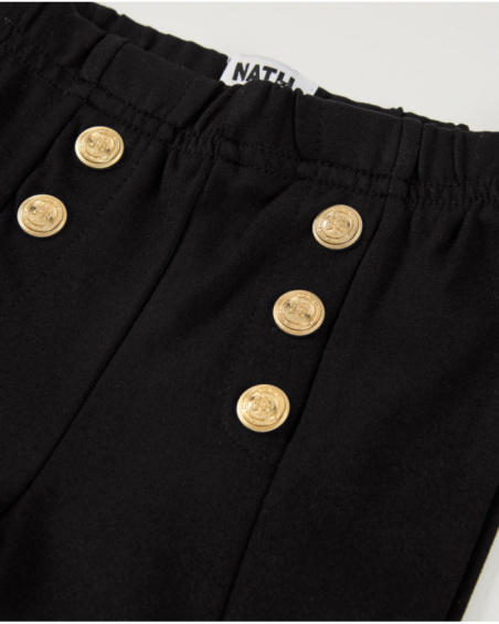 Girls’ black flared trousers with gold buttons