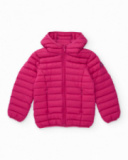 Girls' padded jacket in fuchsia with hood
